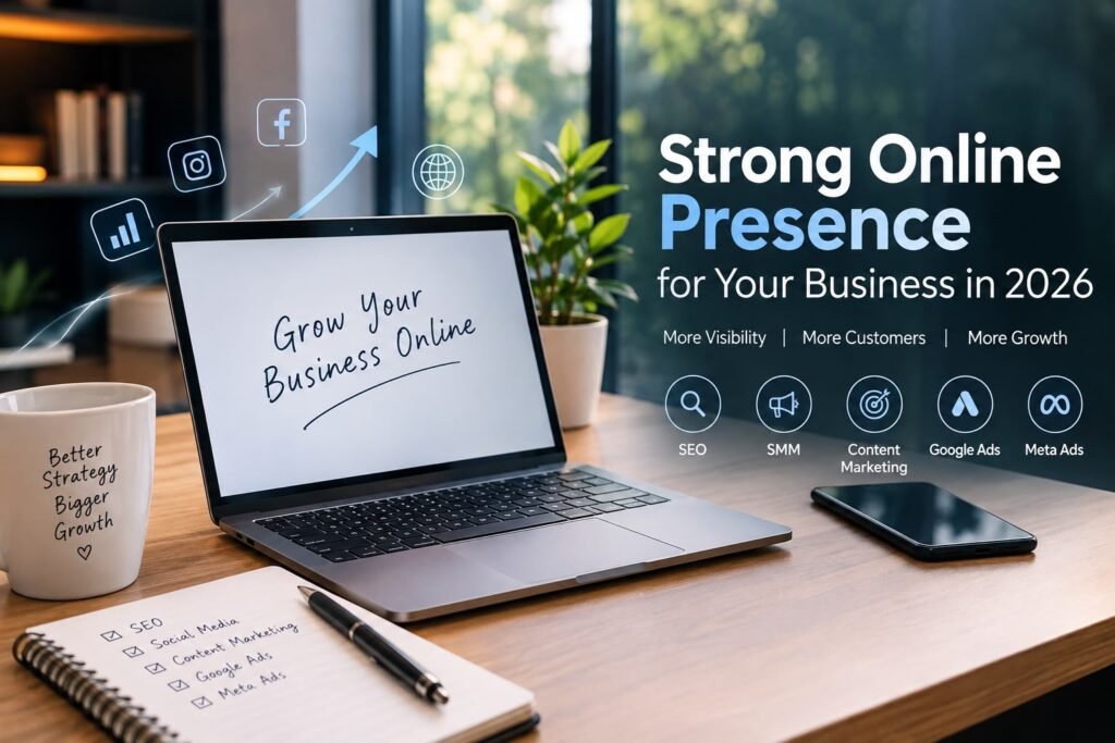 Learn how to build a strong online presence for your business in 2026 with effective SEO, social media marketing, content strategies, and digital marketing tips.